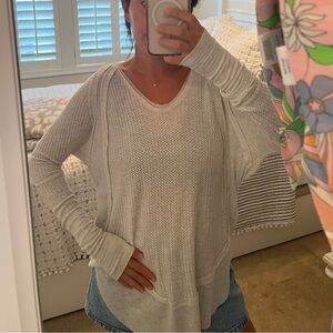 Free People Cream Long Sleeve Waffle Knit Top
